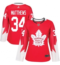 Maple Leafs #34 Auston Matthews Red Alternate Womens Stitched NHL Jersey