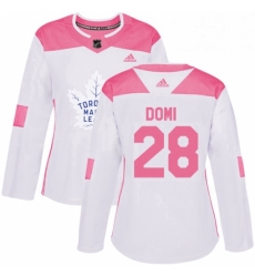 Womens Adidas Toronto Maple Leafs 28 Tie Domi Authentic WhitePink Fashion NHL Jersey 