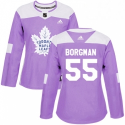 Womens Adidas Toronto Maple Leafs 55 Andreas Borgman Authentic Purple Fights Cancer Practice NHL Jersey 