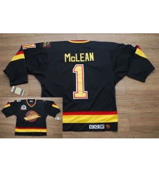 Canucks #1 Kirk Mclean Stitched Black CCM Throwback Vintage NHL Jersey