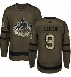 Mens Adidas Vancouver Canucks 9 Brendan Leipsic Authentic Green Salute to Service NHL Jerse