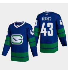 Vancouver Canucks 43 Quinn Hughes Men Adidas 2020 21 Authentic Player Alternate Stitched NHL Jersey Blue