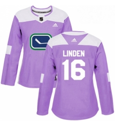 Womens Adidas Vancouver Canucks 16 Trevor Linden Authentic Purple Fights Cancer Practice NHL Jersey 