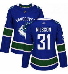 Womens Adidas Vancouver Canucks 31 Anders Nilsson Authentic Blue Home NHL Jersey 