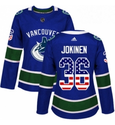 Womens Adidas Vancouver Canucks 36 Jussi Jokinen Authentic Blue USA Flag Fashion NHL Jerse