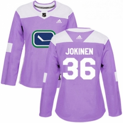 Womens Adidas Vancouver Canucks 36 Jussi Jokinen Authentic Purple Fights Cancer Practice NHL Jerse