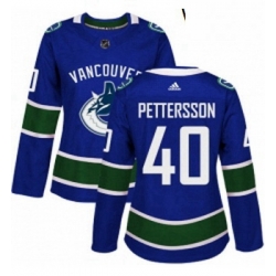 Womens Adidas Vancouver Canucks 40 Elias Pettersson Blue Home Authentic Stitched NHL Jersey 