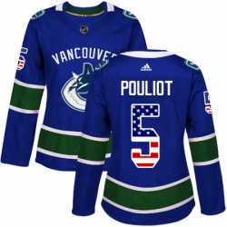 Womens Adidas Vancouver Canucks 5 Derrick Pouliot Authentic Blue USA Flag Fashion NHL Jersey 