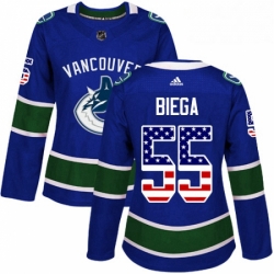 Womens Adidas Vancouver Canucks 55 Alex Biega Authentic Blue USA Flag Fashion NHL Jersey 