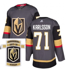 Adidas Golden Knights #71 William Karlsson Grey Home Authentic Stitched NHL Inaugural Season Patch Jersey