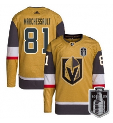 Men Vegas Golden Knights 81 Jonathan Marchessault Gold 2023 Stanley Cup Final Stitched Jersey