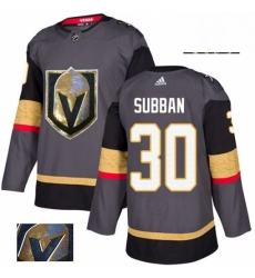 Mens Adidas Vegas Golden Knights 30 Malcolm Subban Authentic Gray Fashion Gold NHL Jersey 