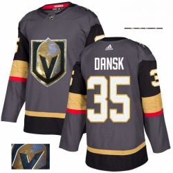 Mens Adidas Vegas Golden Knights 35 Oscar Dansk Authentic Gray Fashion Gold NHL Jersey 