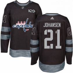 Mens Adidas Washington Capitals 21 Lucas Johansen Premier Black 1917 2017 100th Anniversary NHL Jersey 