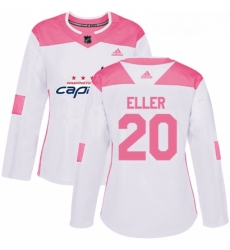 Womens Adidas Washington Capitals 20 Lars Eller Authentic WhitePink Fashion NHL Jersey 