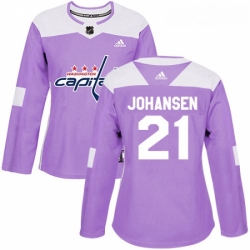 Womens Adidas Washington Capitals 21 Lucas Johansen Authentic Purple Fights Cancer Practice NHL Jersey 