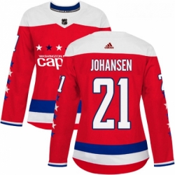 Womens Adidas Washington Capitals 21 Lucas Johansen Authentic Red Alternate NHL Jersey 