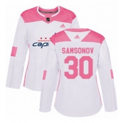 Womens Adidas Washington Capitals 30 Ilya Samsonov Authentic WhitePink Fashion NHL Jersey 