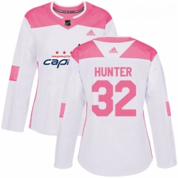 Womens Adidas Washington Capitals 32 Dale Hunter Authentic WhitePink Fashion NHL Jersey 