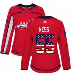 Womens Adidas Washington Capitals 55 Aaron Ness Authentic Red USA Flag Fashion NHL Jersey 