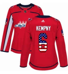 Womens Adidas Washington Capitals 6 Michal Kempny Authentic Red USA Flag Fashion NHL Jersey 