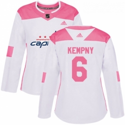 Womens Adidas Washington Capitals 6 Michal Kempny Authentic White Pink Fashion NHL Jersey 