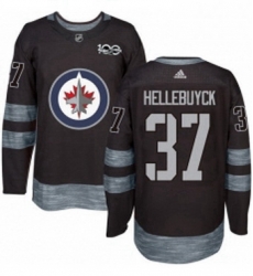 Mens Adidas Winnipeg Jets 37 Connor Hellebuyck Premier Black 1917 2017 100th Anniversary NHL Jersey 