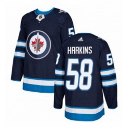 Mens Adidas Winnipeg Jets 58 Jansen Harkins Premier Navy Blue Home NHL Jersey 