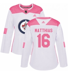 Womens Adidas Winnipeg Jets 16 Shawn Matthias Authentic WhitePink Fashion NHL Jersey 