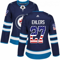 Womens Adidas Winnipeg Jets 27 Nikolaj Ehlers Authentic Navy Blue USA Flag Fashion NHL Jersey 