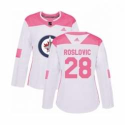 Womens Adidas Winnipeg Jets 28 Jack Roslovic Authentic White Pink Fashion NHL Jersey 