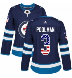 Womens Adidas Winnipeg Jets 3 Tucker Poolman Authentic Navy Blue USA Flag Fashion NHL Jersey 