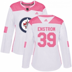 Womens Adidas Winnipeg Jets 39 Tobias Enstrom Authentic WhitePink Fashion NHL Jersey 