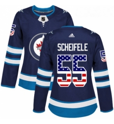 Womens Adidas Winnipeg Jets 55 Mark Scheifele Authentic Navy Blue USA Flag Fashion NHL Jersey 