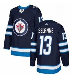 Youth Adidas Winnipeg Jets 13 Teemu Selanne Authentic Navy Blue Home NHL Jersey 