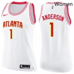 Womens Nike Atlanta Hawks 1 Justin Anderson Swingman White Pink Fashion NBA Jersey 