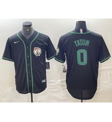 Men Boston Celtics 0 Jayson Tatum Black With Patch Cool Base Stitched Baseball Jersey