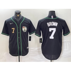 Men Boston Celtics 7 Jaylen Brown Black With Patch Stitched Baseball Jersey 3