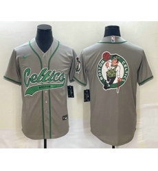 Men's Boston Celtics Gray Team Big Logo With Patch Stitched Baseball Jersey