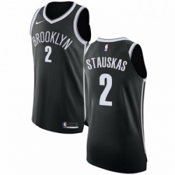 Mens Nike Brooklyn Nets 2 Nik Stauskas Authentic Black Road NBA Jersey Icon Edition 