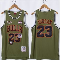 Men Chicago Bulls 23 Michael Jordan Olive Salute Stitched Basketball Jersey