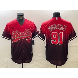 Men Chicago Bulls 91 Dennis Rodman Red Black With Patch Cool Base Stitched Baseball jerseys 6