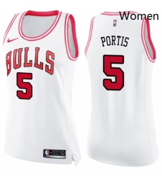 Womens Nike Chicago Bulls 5 Bobby Portis Swingman WhitePink Fashion NBA Jersey 