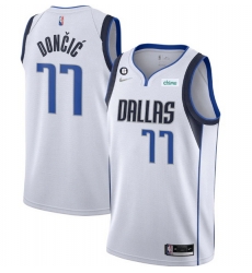 Men Dallas Mavericks 77 Luka Doncic White No 6 Patch Stitched Jersey