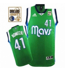 Mens Adidas Dallas Mavericks 41 Dirk Nowitzki Swingman Green Champions Patch NBA Jersey