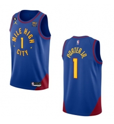 Men Denver Nuggets 1 Michael Porter Jr  Blue 2022 23 Statement Edition With NO 6 PatchStitched Jersey