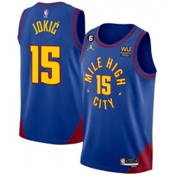 Men Denver Nuggets 15 Nikola Jokic Blue 2022 23 Statement Edition With NO 6 Patch Stitched Jersey