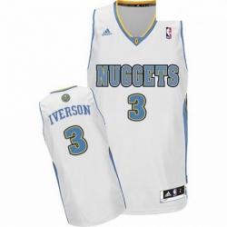 Mens Adidas Denver Nuggets 3 Allen Iverson Swingman White Home NBA Jersey