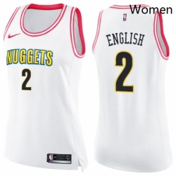 Womens Nike Denver Nuggets 2 Alex English Swingman WhitePink Fashion NBA Jersey