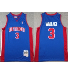 Men Detroit Pistons 3 Ben Wallace Blue Throwback Stitched Jersey